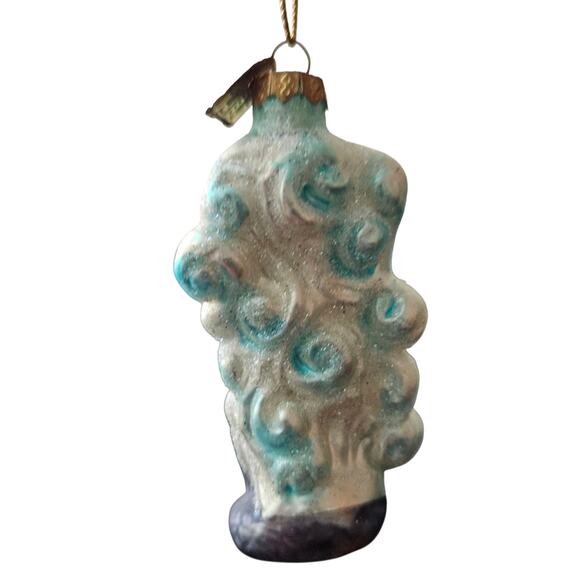 Christopher Radko Genie Ornament 3" Glass Glitter Blue Green Gold 1990s - Picture 4 of 6